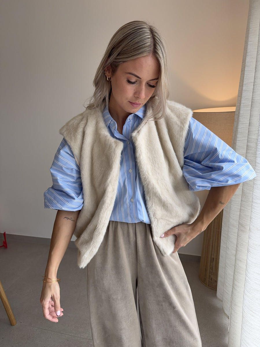 Gilet fourrure sans manches beige
