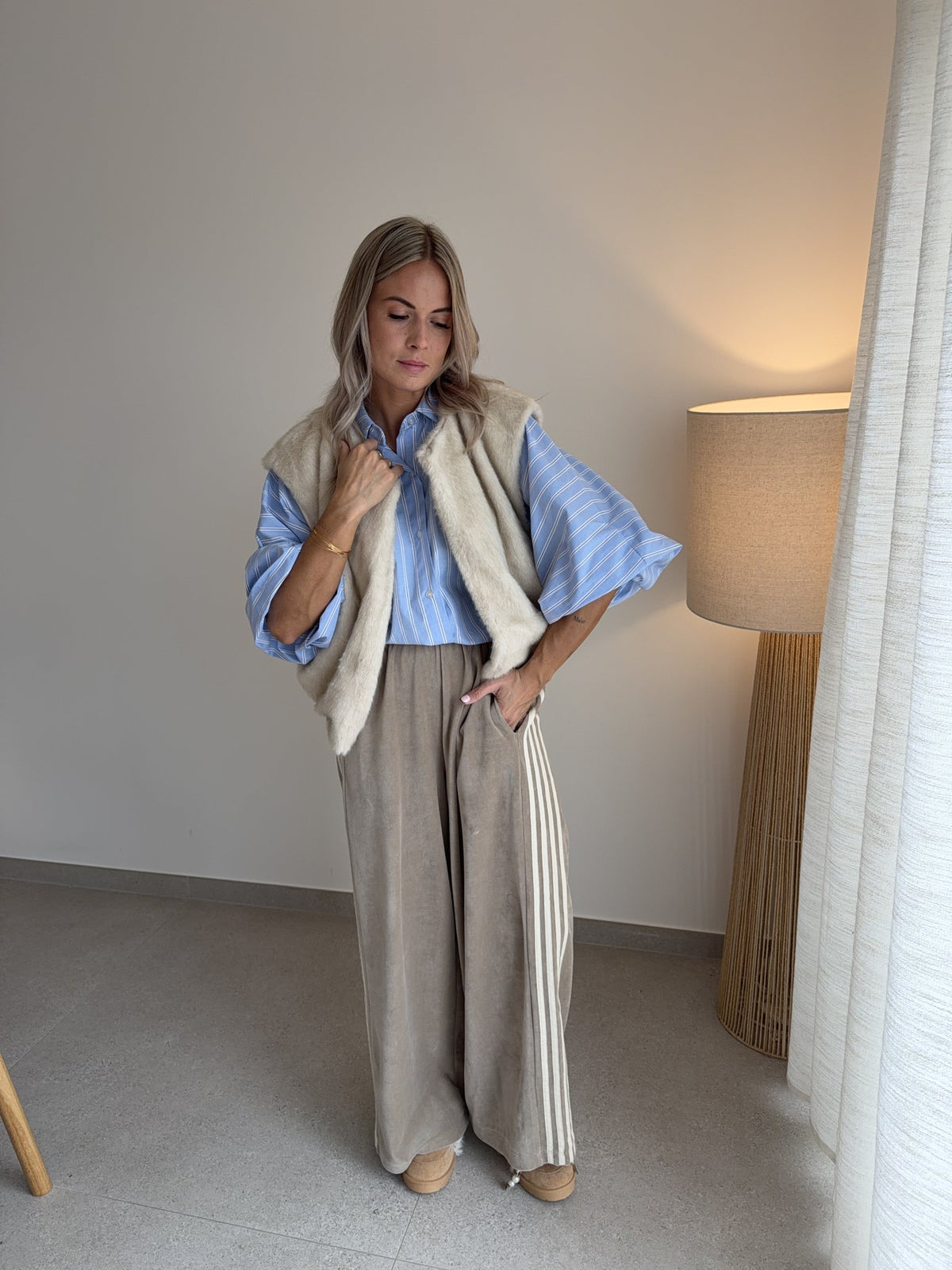 Gilet fourrure sans manches beige