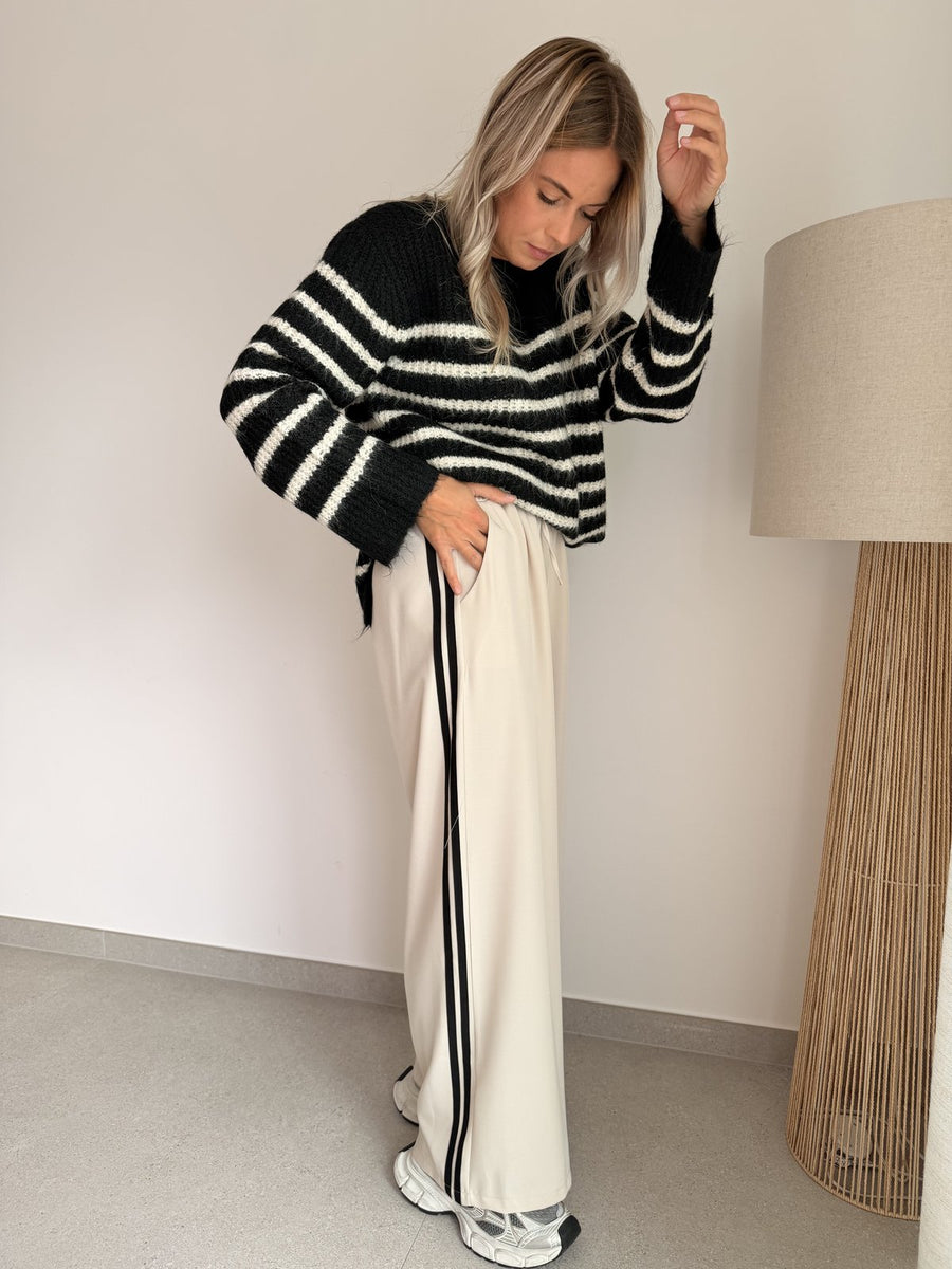 Pantalon blazer beige à bandes