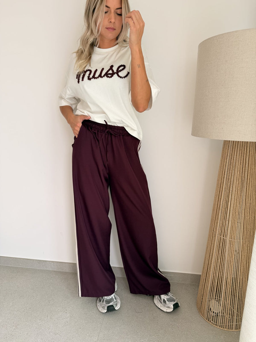 Pantalon blazer prune à bandes