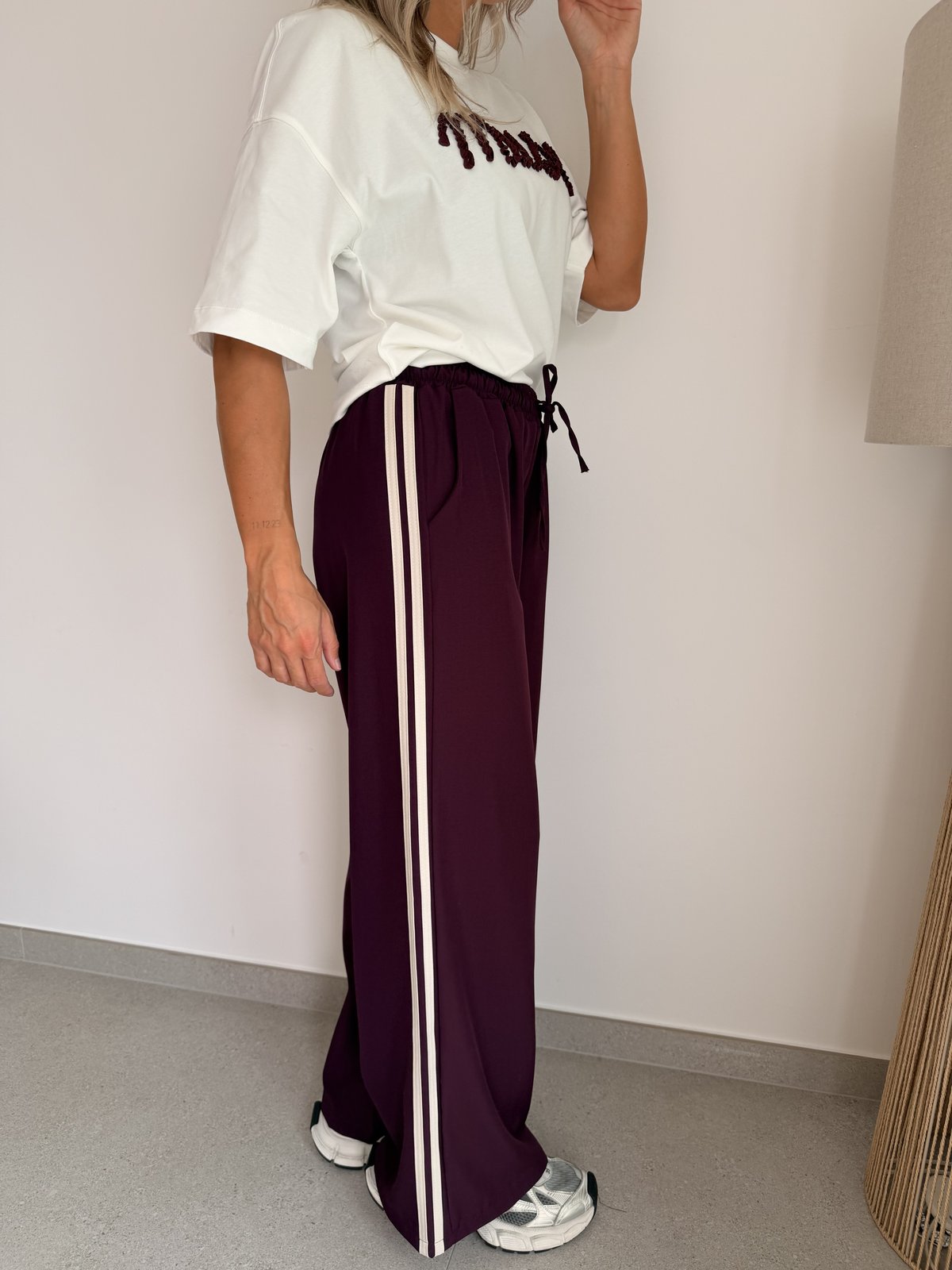 Pantalon blazer prune à bandes