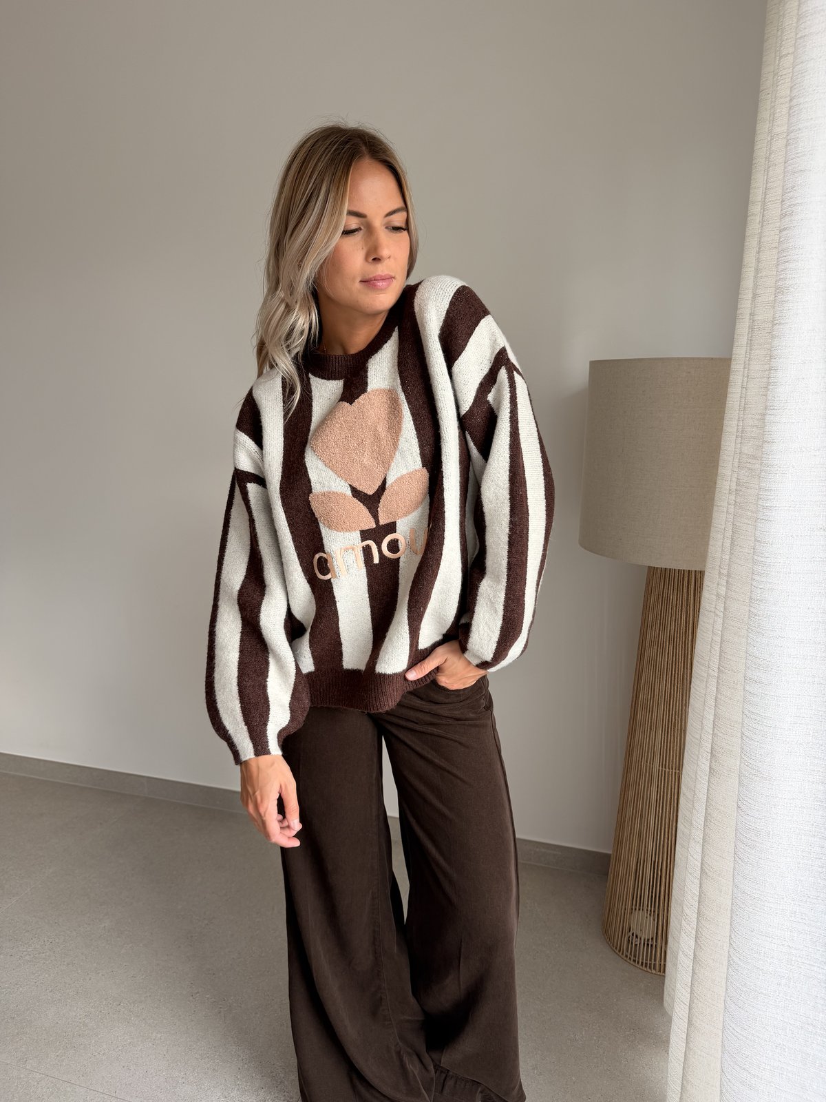 Pull Amour choco et beige