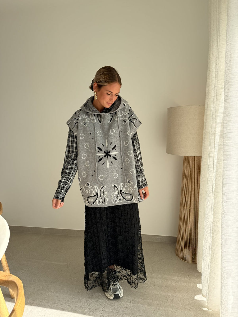 Pull bandana gris sans manches