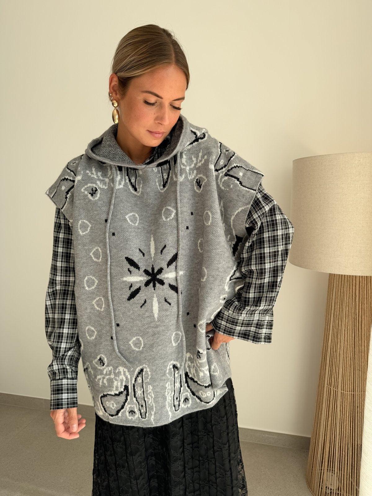 Pull bandana gris sans manches